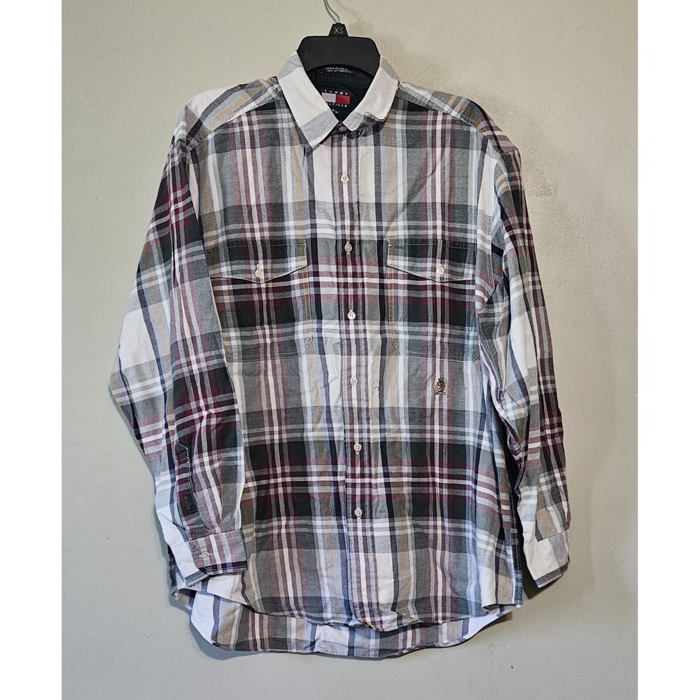 🩵🧡Vintage Hilfiger Button Front  Shirt Long Sleeve Multicolor Stripped.🩵💙
